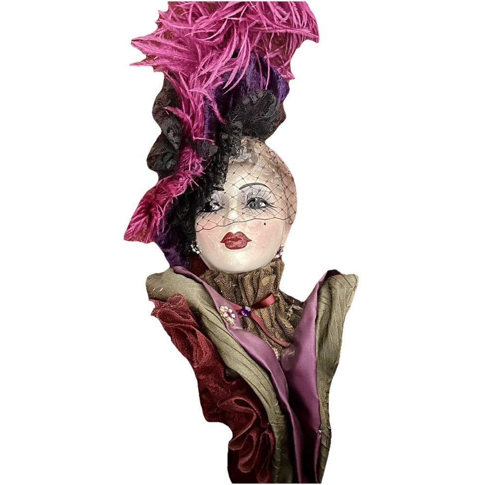 LARGE UNIQUE CREATIONS LADY FACE MASK WALL HANGING ART GREEN LACE PURPLE VELVET‎